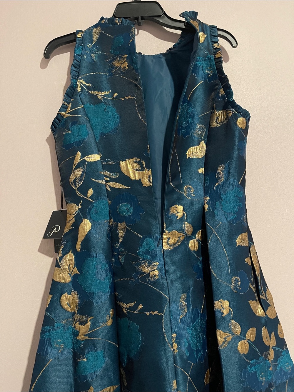 Adrianna Papell Teal and Gold Floral High-Low Dress - Picture 7 of 12